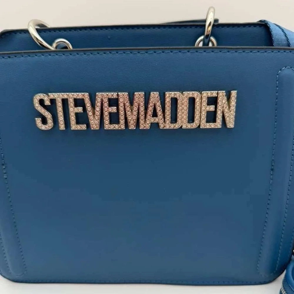 Steve Madden Blue Crossbody Bag‎ Rhinestone Logo With Mini Pouch New